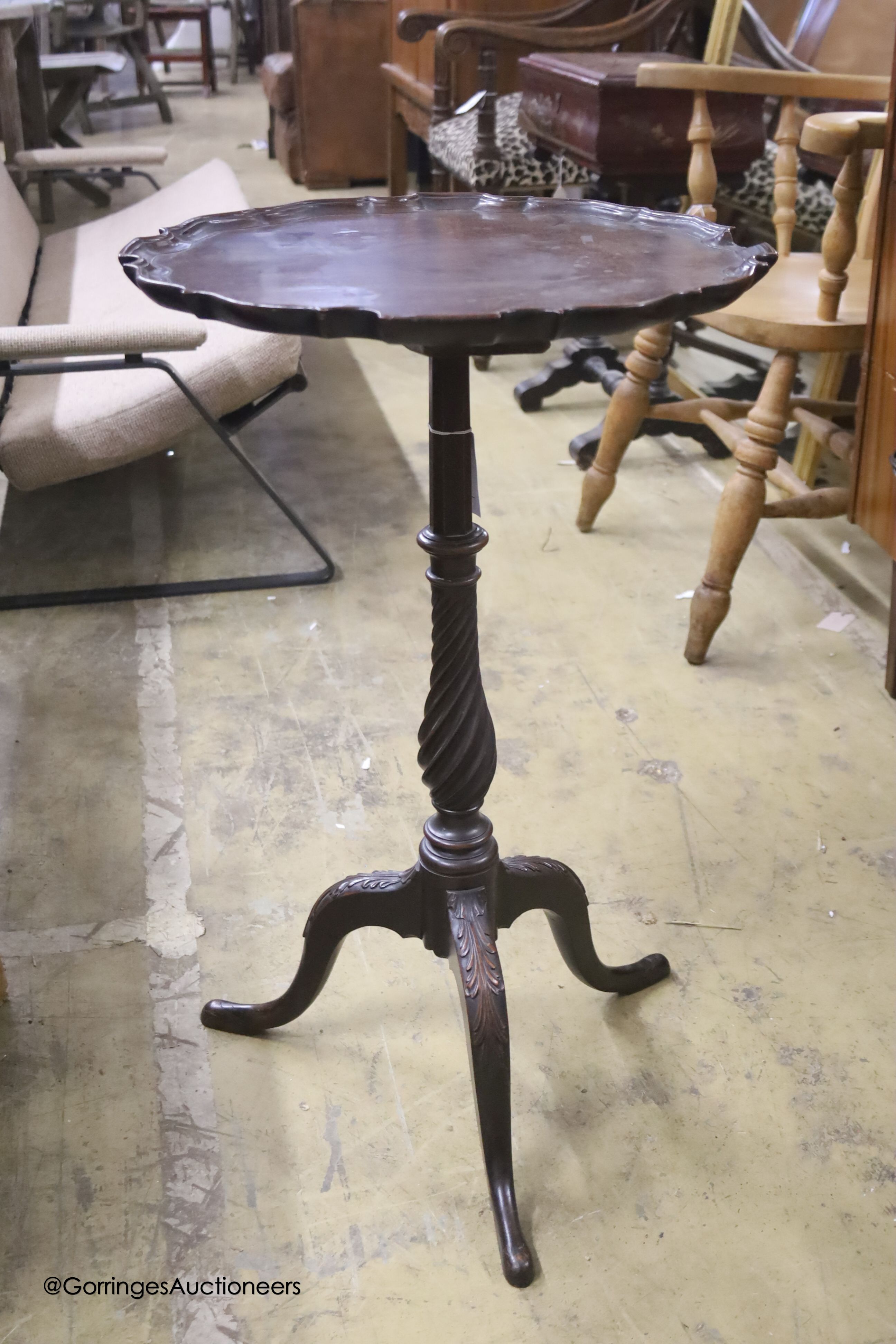 A Victorian and later Chippendale revival mahogany tripod wine table, width 45cm, height 73cm